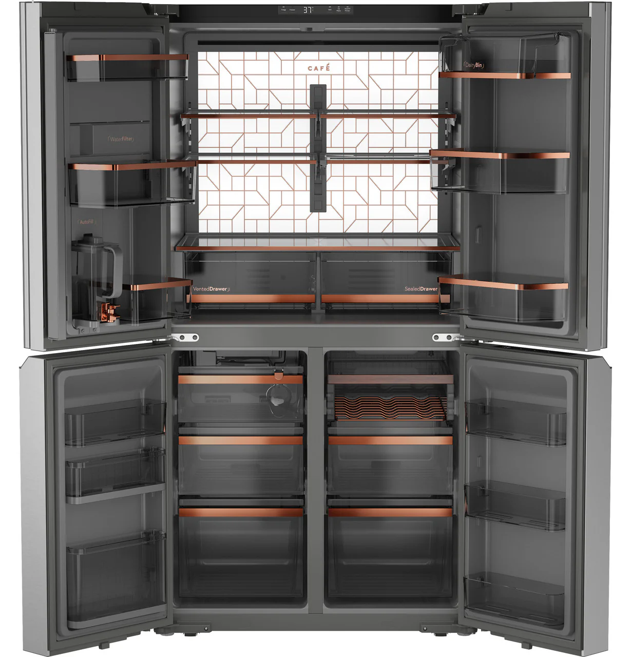 CAFÉ™ ENERGY STAR® 22.9 Cu. Ft. Smart Counter-Depth Quad-Door Refrigerator in Platinum Glass with Dual-Dispense AutoFill Pitcher - Image 7
