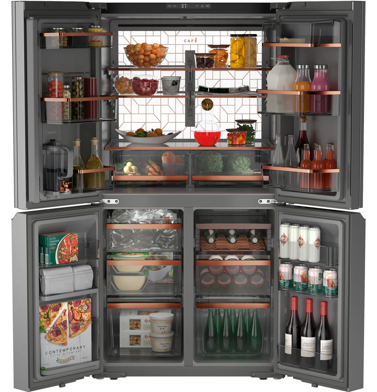 CAFÉ™ ENERGY STAR® 22.9 Cu. Ft. Smart Counter-Depth Quad-Door Refrigerator in Platinum Glass with Dual-Dispense AutoFill Pitcher - Image 8