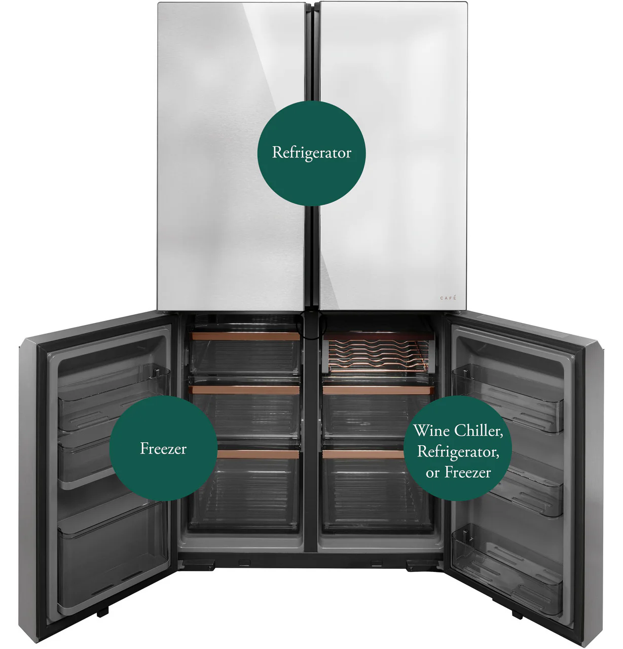 CAFÉ™ ENERGY STAR® 22.9 Cu. Ft. Smart Counter-Depth Quad-Door Refrigerator in Platinum Glass with Dual-Dispense AutoFill Pitcher - Image 9