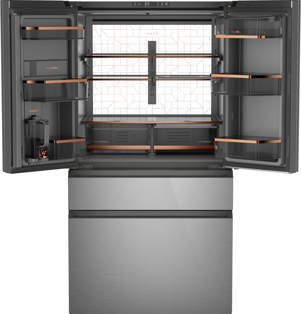 CAFÉ™ ENERGY STAR® 23.2 Cu. Ft. Smart Counter-Depth 4-Door French-Door Refrigerator in Platinum Glass With Dual-Dispense AutoFill Pitcher - Image 7