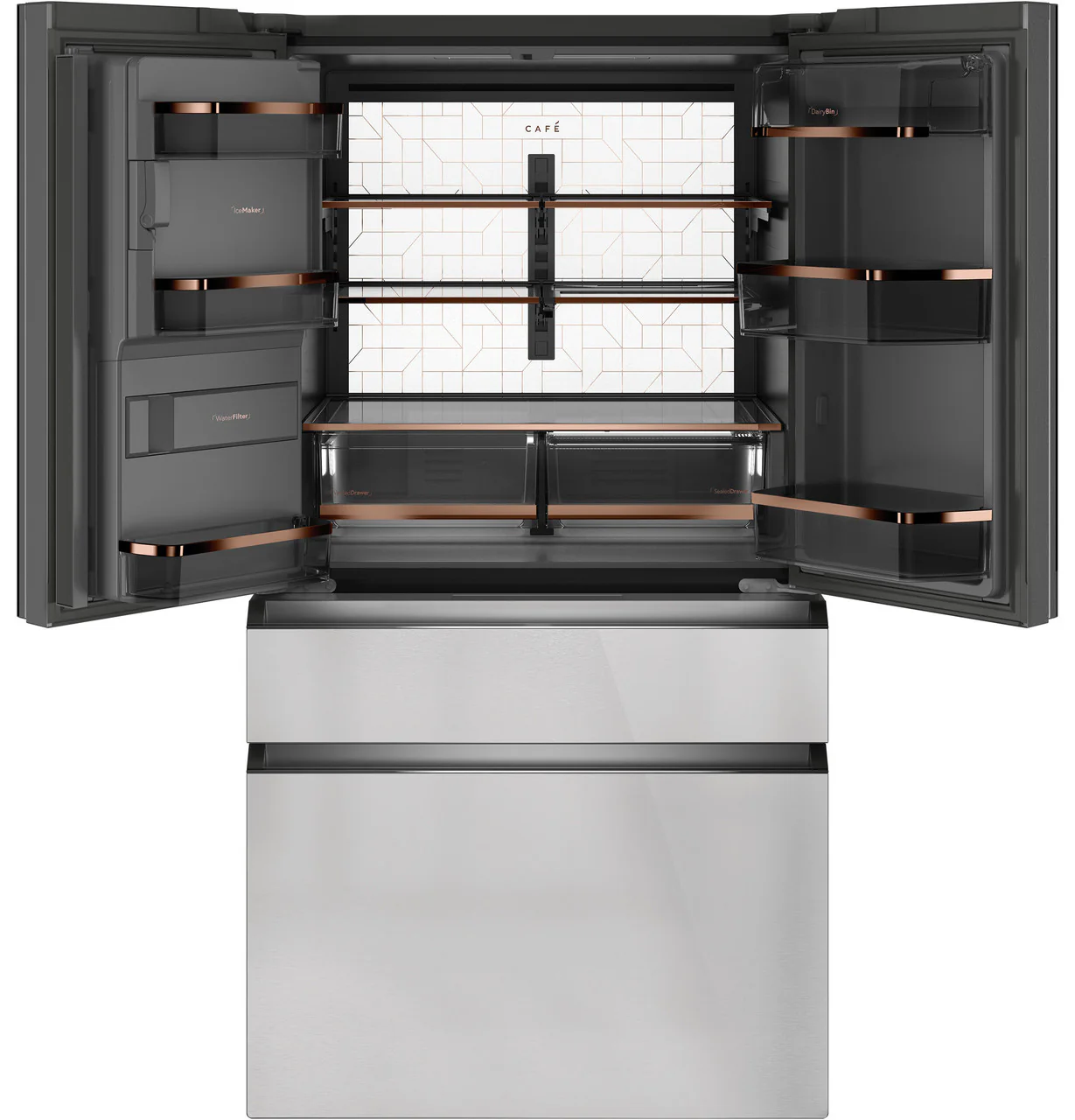 CAFÉ™ ENERGY STAR® 22.3 Cu. Ft. Smart Counter-Depth 4-Door French-Door Refrigerator in Platinum Glass - Image 8