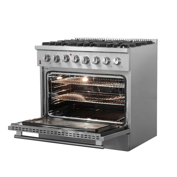 FORNO Galiano 36-Inch Dual Fuel Range Stainless Steel, 6 Burners, 5.36 cu.ft. True Convection Oven - Image 4
