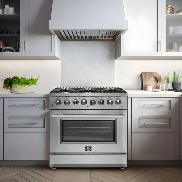 FORNO Galiano 36-Inch Dual Fuel Range Stainless Steel, 6 Burners, 5.36 cu.ft. True Convection Oven - Image 6