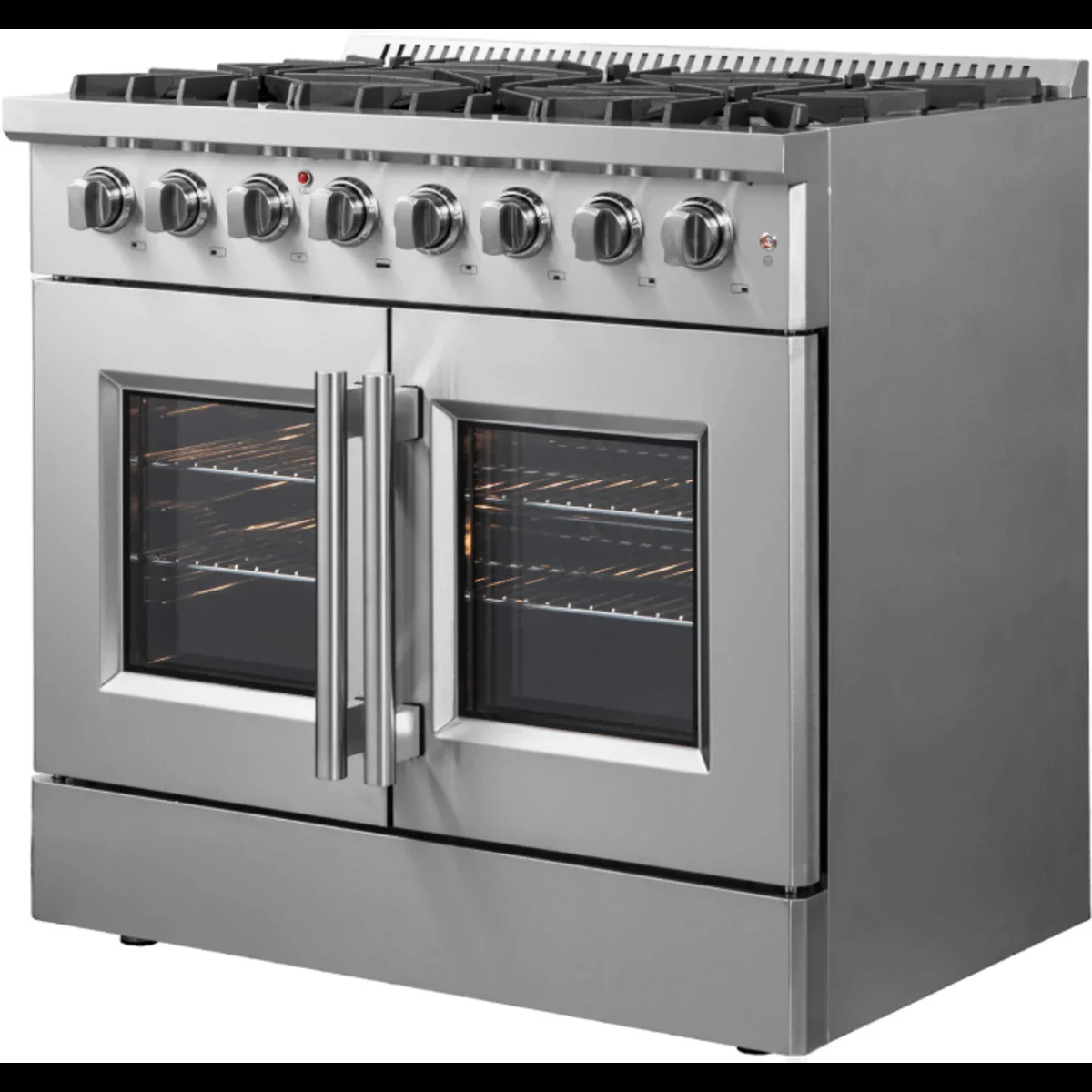 Freestanding French Door Dual Fuel Range with Convection Oven, Continuous Grates, and Insulated Oven Door: 36" Width, 6 Sealed Burners, 5.36 cu. ft. Capacity - Image 3