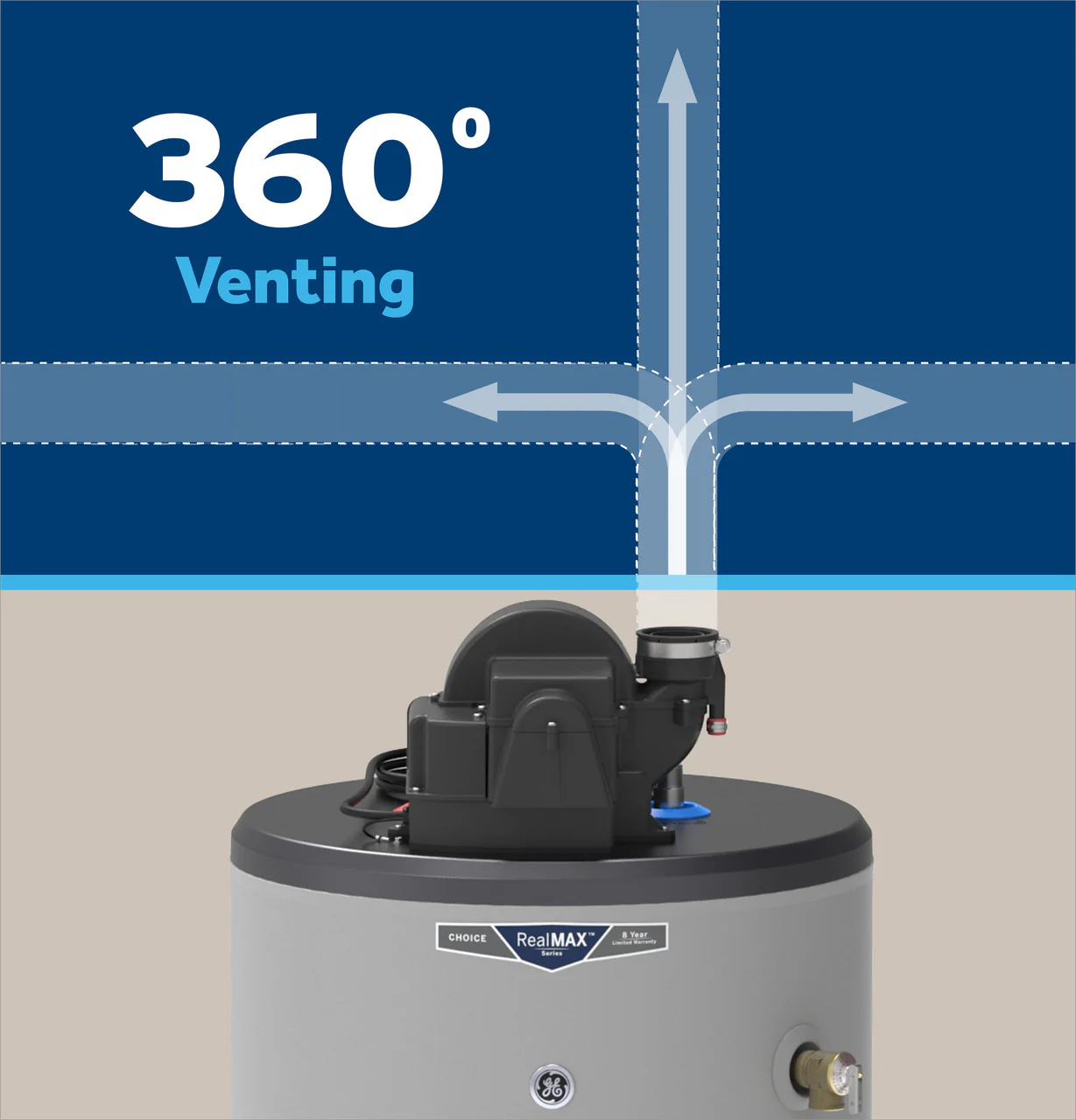 GE RealMAX Choice 40-Gallon Short Natural Gas Power Vent Low-NOx Water Heater - Image 3