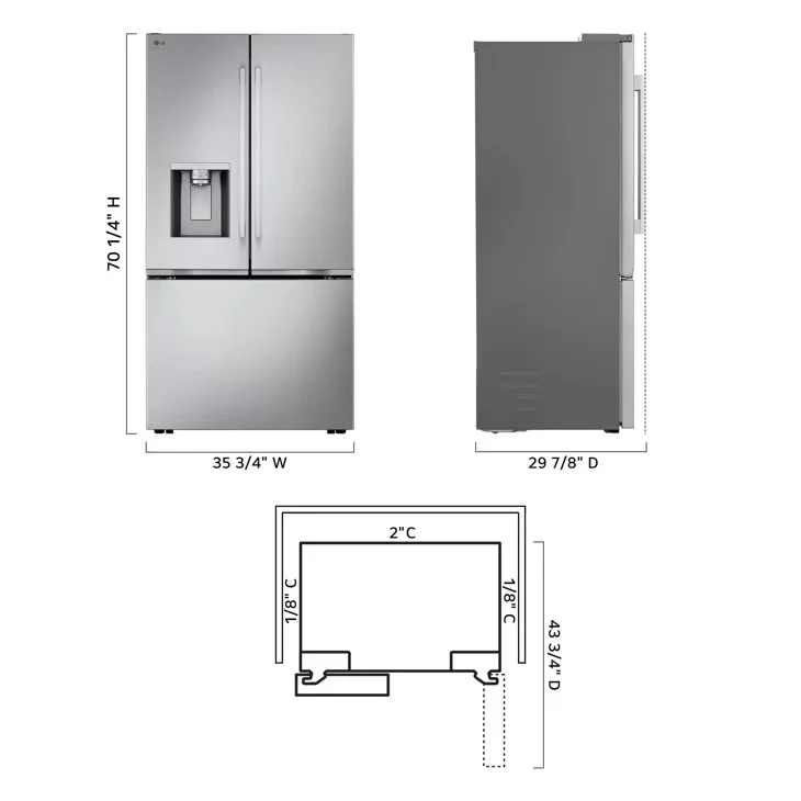 LG Counter-Depth MAX™ with Zero Clearance™ 3-Door French Door Refrigerator with Thin Door Design - Image 3