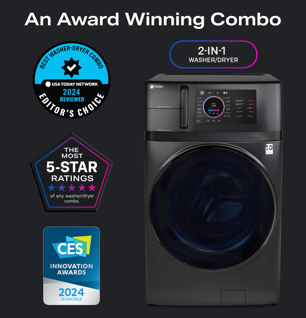 GE Profile ENERGY STAR 4.8 cu. ft. Capacity UltraFast Combo with Ventless Inverter Heat Pump Technology Washer/Dryer - Image 3