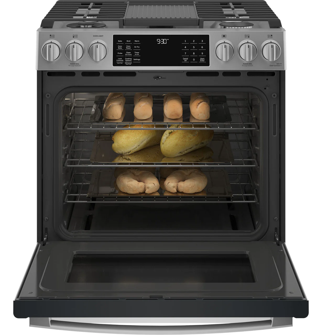 GE Profile™ 30" Smart Slide-In Front-Control Gas Fingerprint Resistant Range with No Preheat Air Fry - Image 4
