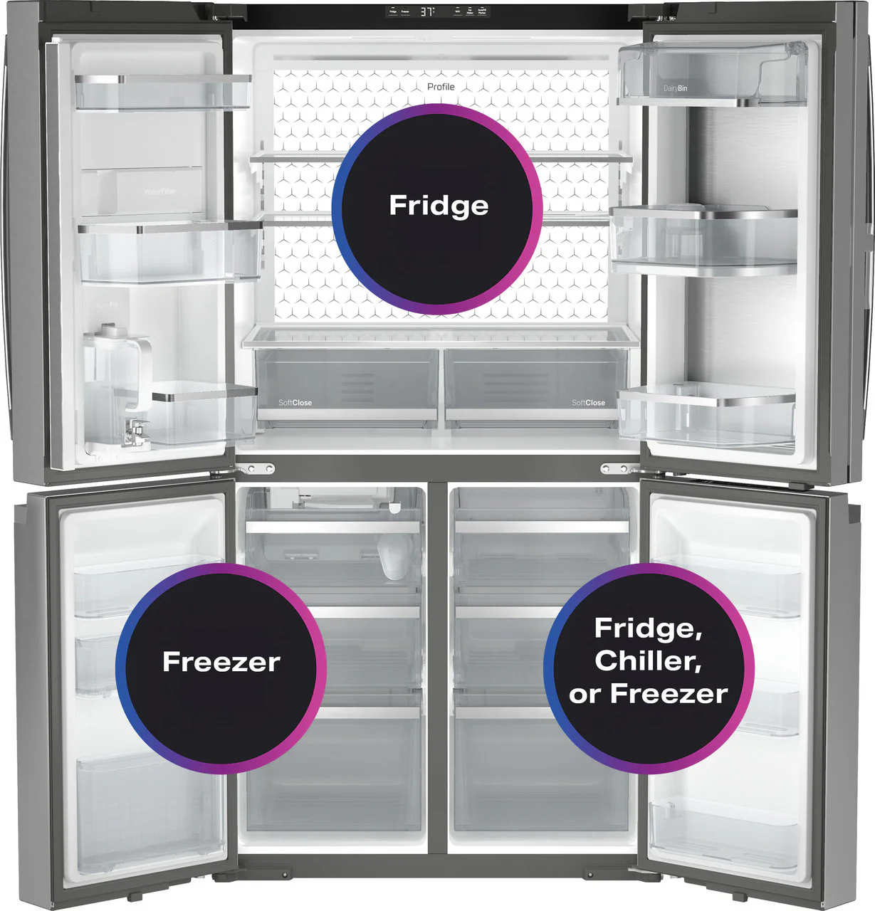 GE Profile™ ENERGY STAR® 22.9 Cu. Ft. Counter-Depth Quad-Door Refrigerator with Dual-Dispense AutoFill Pitcher and Door in Door - Image 4